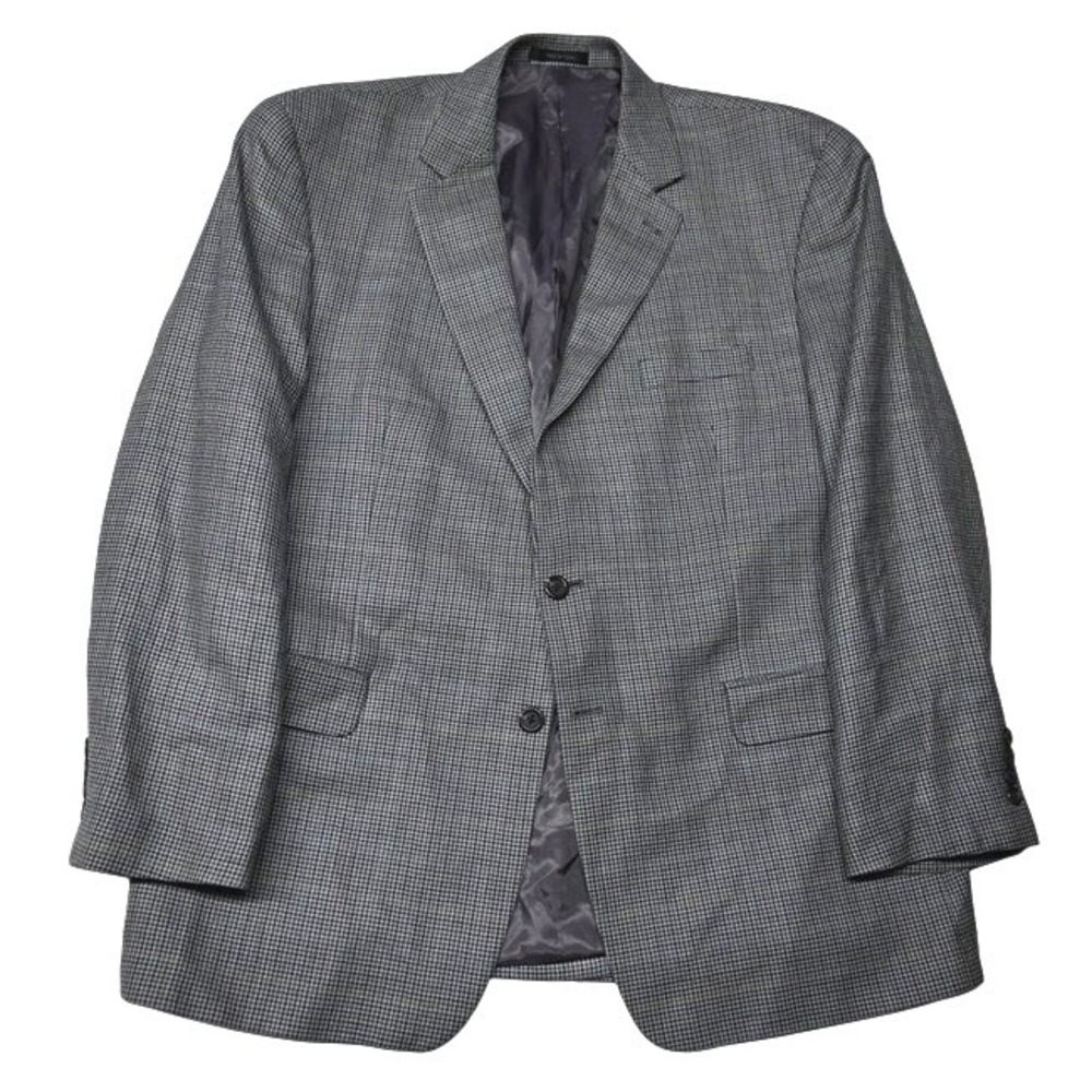 Ralph Lauren Chaps Mens Gray Blue Houndstooth 2 Button‎ Sport Coat Blazer Sz 48R